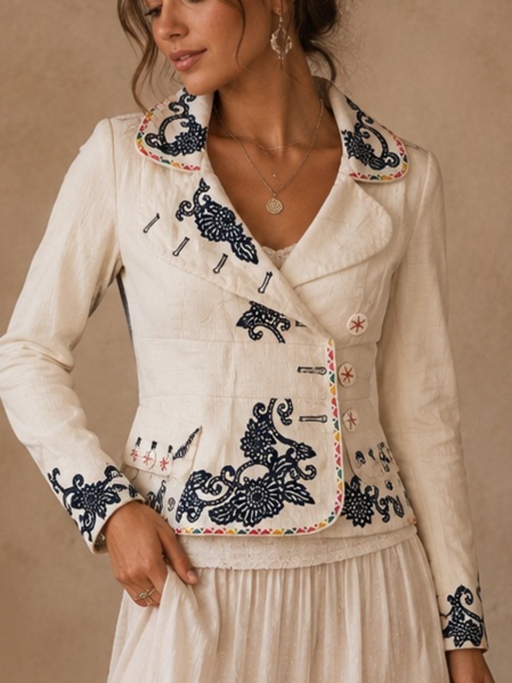 Elevenses Anthropology Rocky Shore Corduroy Embroidered Blazer Size 0P - Picture 1 of 9
